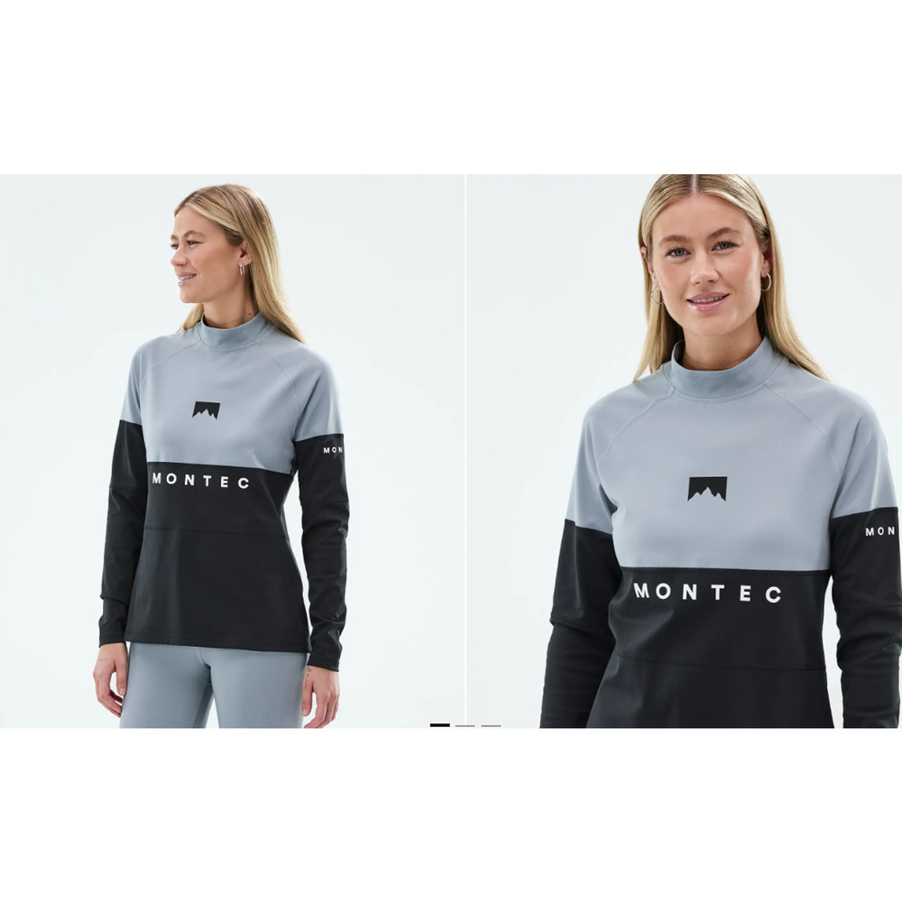 Montec Base Layer Womens XS Snowboard Ski Mock Neck Gray Black Warm NWT